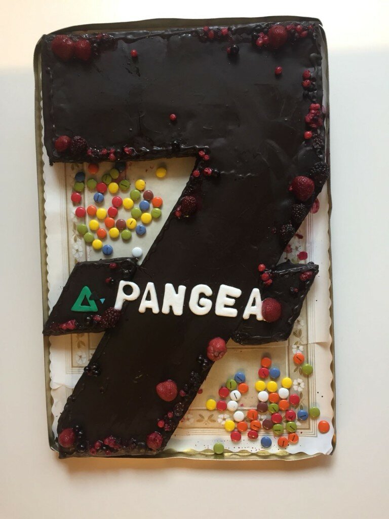 La tarte del 7º aniversario de PANGEA Reality con chocolate y lacasitos